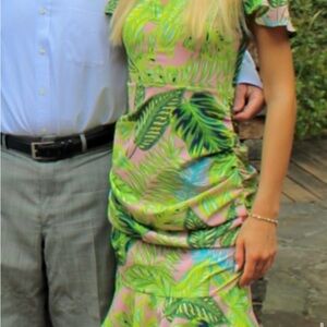 Tropical Green Leaf Print Dress